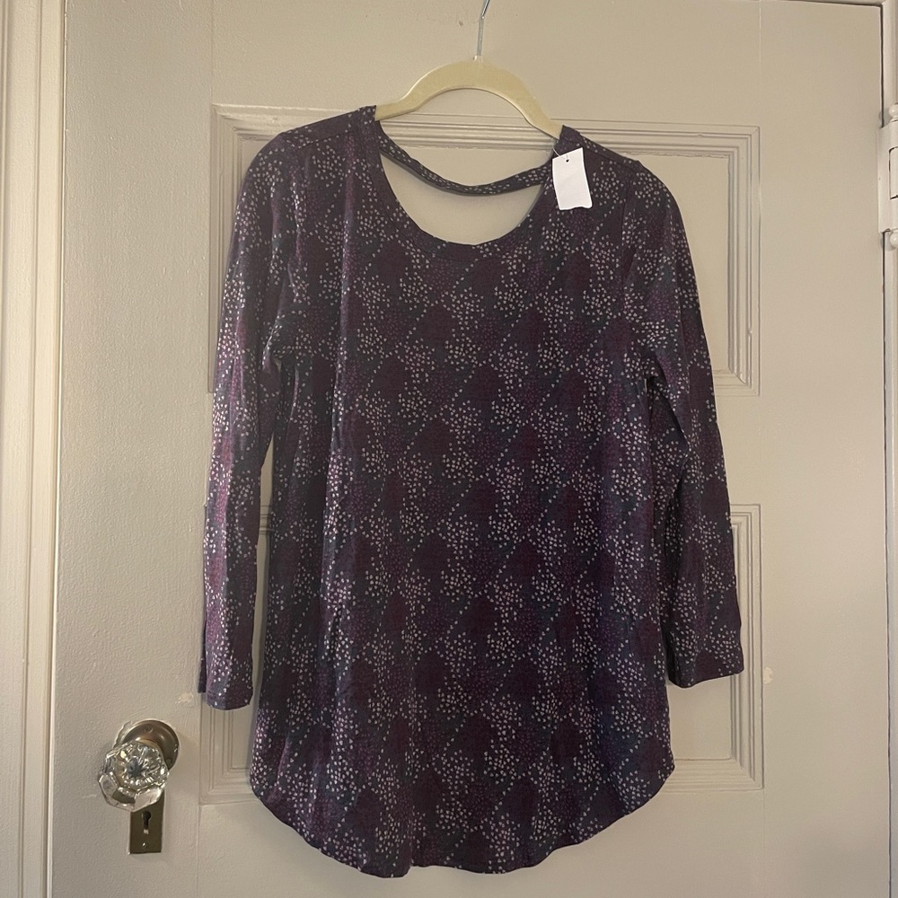 Loft Top Floral Scoop Back Burgundy Pink XS